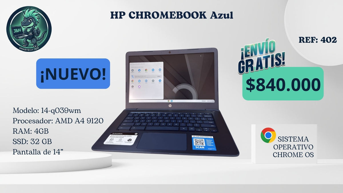 HP Chromebook Azul 14" - AMD A4 9120 - 4GB RAM - 32GB SSD - Chrome OS