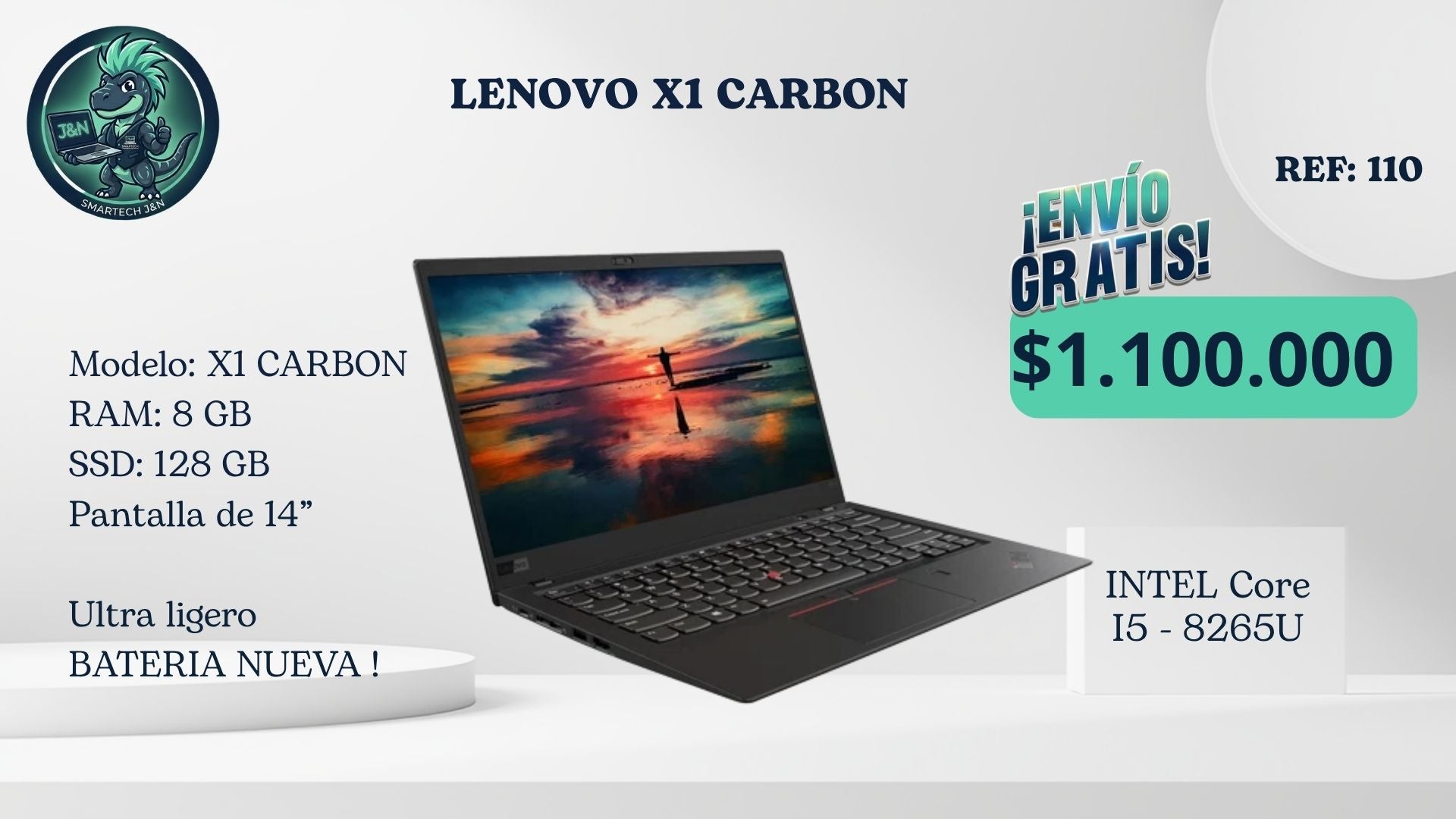 Lenovo ThinkPad X1 Carbon - Intel Core i5 8265U - 8GB RAM - 128GB SSD - 14" Ultra Ligero